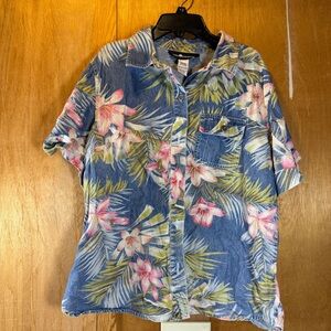 Sag Harbor Sport Hawaiian Shirt Floral Button Up Size Large Beach